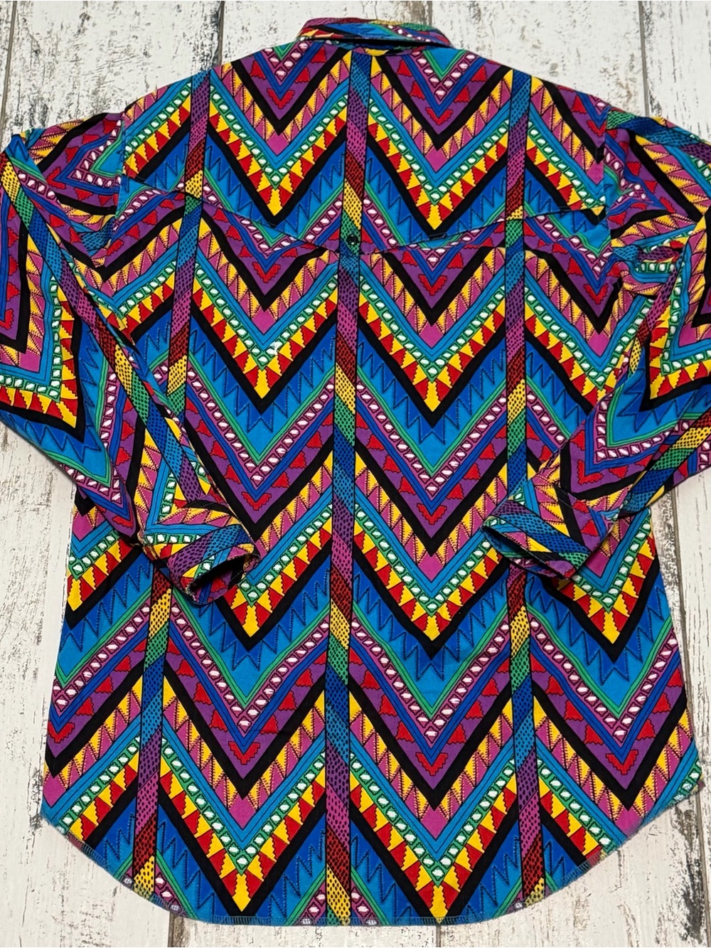 Vintage 90’s Wrangler Brushpopper Aztec Western X-long tails Shirt 15 1/2 - 34 - Picture 2 of 9